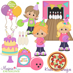 Bowling Birthday Party-Girls SVG Cutting Files + Clipart