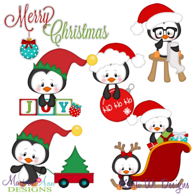 Christmas Penguins 2 SVG Cutting Files Includes Clipart