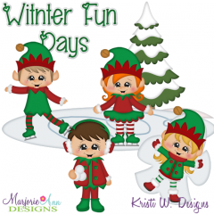 Winter Fun Elves SVG Cutting Files + Clipart