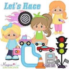Playing With Cars-Girls SVG Cutting Files + Clipart