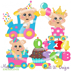 Happy Pig Birthday Train SVG Cutting Files Includes Clipart