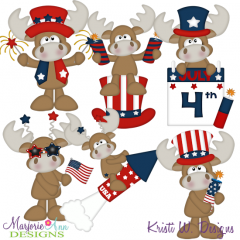 July 4th Moose SVG Cutting Files Includes Clipart
