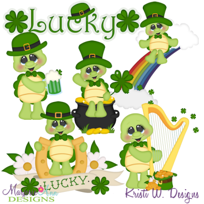 St Patricks Day Turtles SVG Cutting Files + Clipart