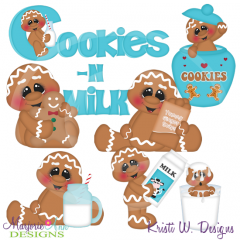 Cookies N Milk Gingers SVG Cutting Files Includes Clipart