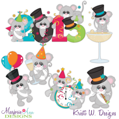 Happy New Year Mice 2015 Cutting Files Includes Clipart
