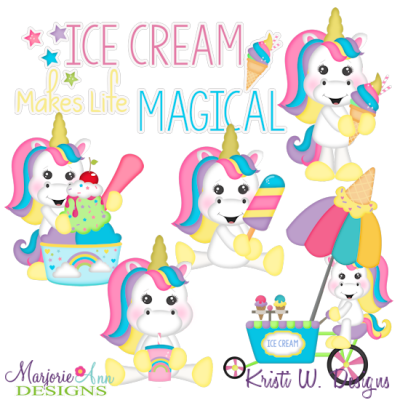 Unicorns & Ice Cream SVG Cutting Files + Clipart