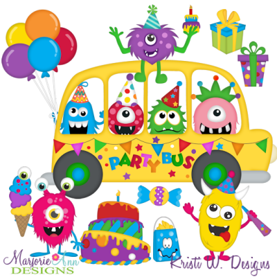 Monster Party Bus SVG Cutting Files Includes Clipart