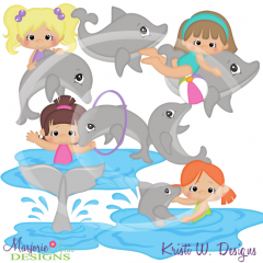Swimming With Dolphins-Girls SVG Cutting Files Includes Clipart