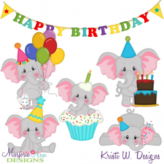 Birthday Elephants SVG Cutting Files + Clipart