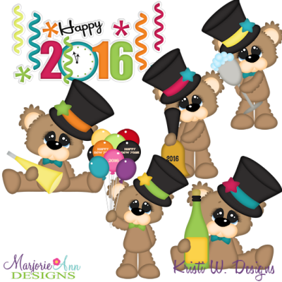 Bubbles The Bear New Year 2016 SVG Cutting Files + Clipart