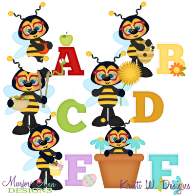 Busy Bees Alphaet A-F SVG Cutting Files + Clipart