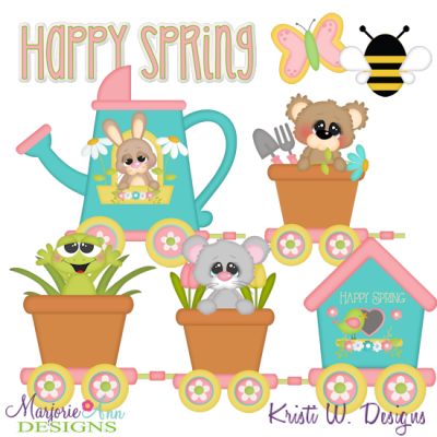 Happy Spring Train SVG Cutting Files + Clipart