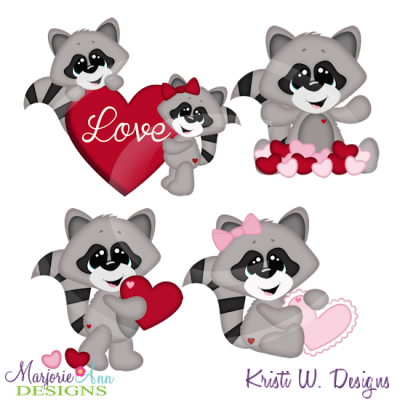 Valentine Racoons Cutting Files Includes Clipart