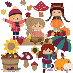 Autumn Girls SVG Cutting Files Includes Clipart