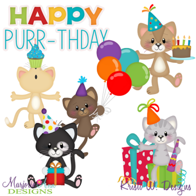 Happy Purrr-thday SVG Cutting Files Includes Clipart