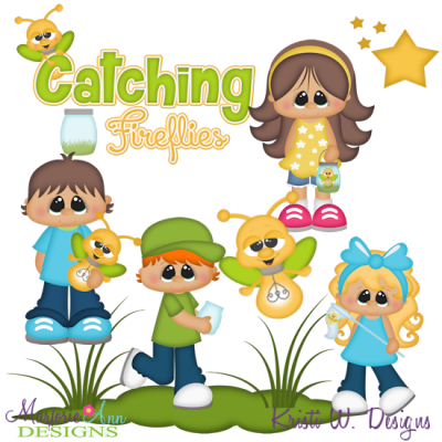 Catching Fireflies SVG Cutting Files Includes Clipart