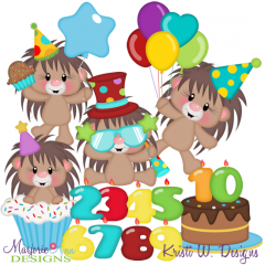 Birthday Hedgehogs SVG Cutting Files + Clipart