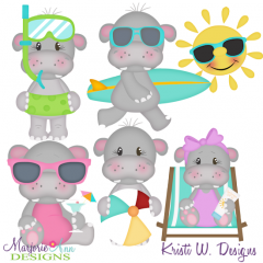 Beach Life Hippos SVG Cutting Files Includes Clipart