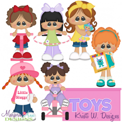 Girls & Their Toys SVG Cutting Files Includes Clipart