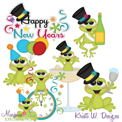 New Year Frogs SVG Cutting Files Includes Clipart