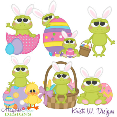 Easter Frolic Frogs SVG Cutting Files Includes Clipart