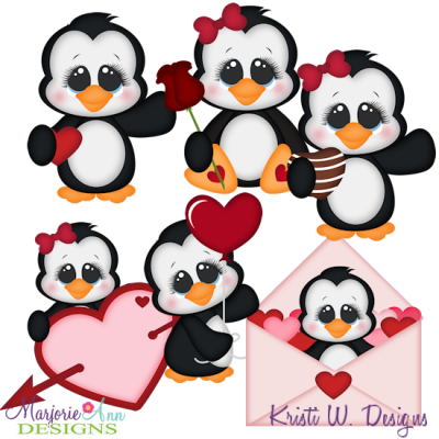 Valentine Penguins SVG Cutting Files Includes Clipart