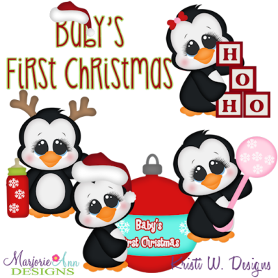 Baby's 1st Christmas Penguins SVG Cutting Files Includes Clipart