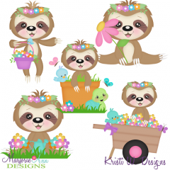 Spring Sloths SVG Cutting Files Includes Clipart