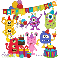 Birthday Monsters SVG Cutting Files + Clipart