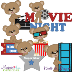 Movie Night-Bentley The Bear SVG Cutting Files + Clipart