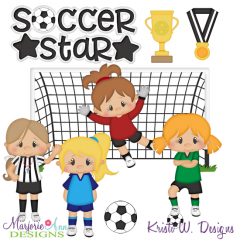 Soccer Star-Girl SVG Cutting Files Includes Clipart