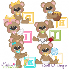 Baby Alphabet Bears G - L SVG Cutting Files Includes Clipart