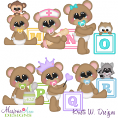 Baby Alphabet Bears M - R SVG Cutting Files Includes Clipart