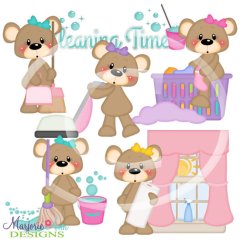Frannie Cleaning Time SVG Cutting Files + Clipart