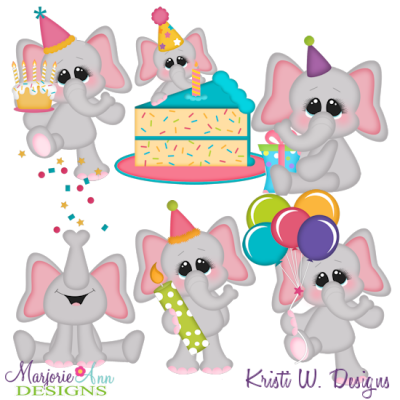 Birthday Elephants SVG Cutting Files + Clipart