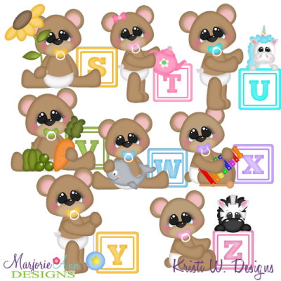 Baby Alphabet Bears S - Z SVG Cutting Files Includes Clipart