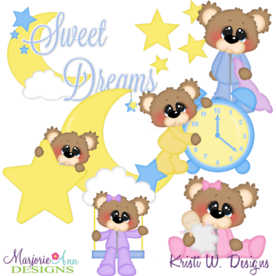 Bubbles The Bear Sweet Dreams SVG Cutting Files Includes Clipart