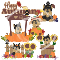 Autumn Yorkies SVG Cutting Files Includes Clipart