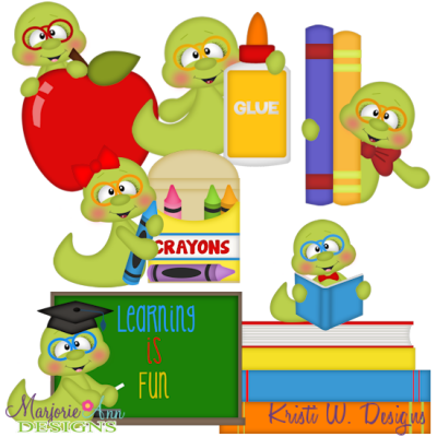 I Love School Worms SVG Cutting Files + Clipart