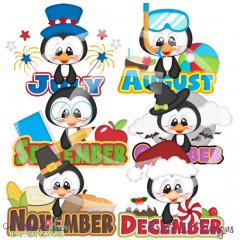 Calendar Penguins July-December SVG Cutting Files + Clipart
