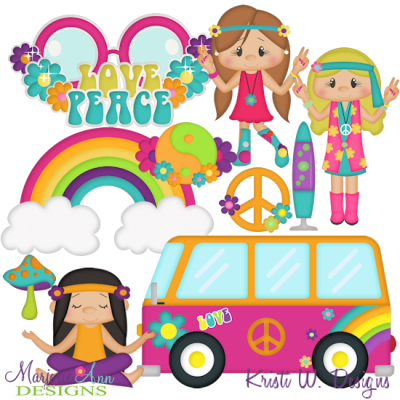 Cuties-Hippie Chicks SVG Cutting Files Includes Clipart