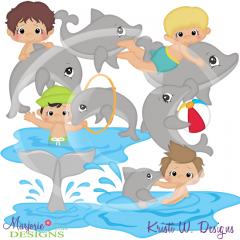 Swimming With Dolphins-Boys SVG Cutting Files Includes Clipart