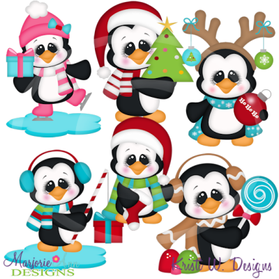 Holiday Penguins SVG Cutting Files Includes Clipart