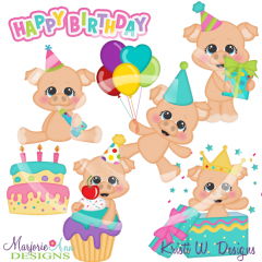 Birthday Pigs SVG Cutting Files Includes Clipart