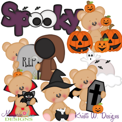 Marshmallow Bear Happy Haunting SVG Cutting Files + Clipart