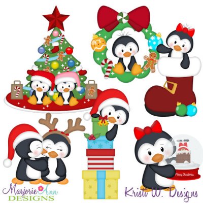 Christmas Penguins SVG Cutting Files + Clipart
