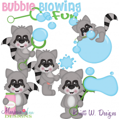 Bubble Blowing Fun Racoons SVG Cutting Files Includes Clipart