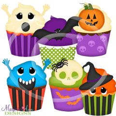 Halloween Cupcakes SVG Cutting Files + Clipart