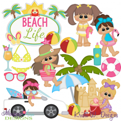 Day At The Beach~Girls SVG Cutting Files + Clipart
