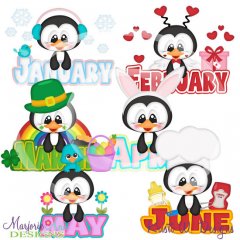 Calendar Penguins January-June SVG Cutting Files + Clipart